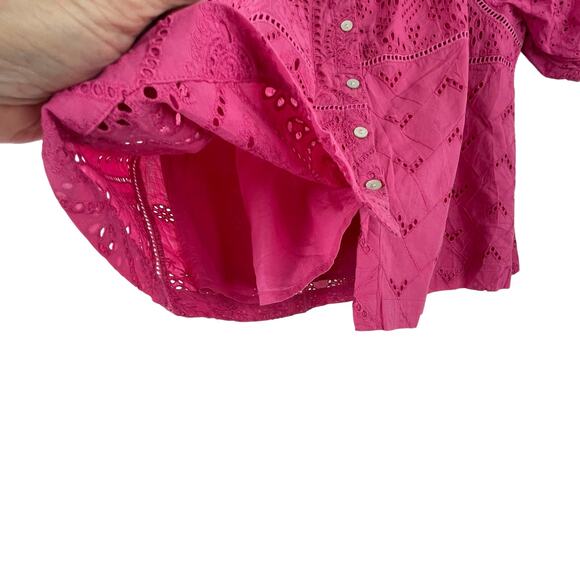 Faherty Carmel Cactus Flower Pink Eyelet Blouse Lined Small Organic Cotton - Picture 4 of 16
